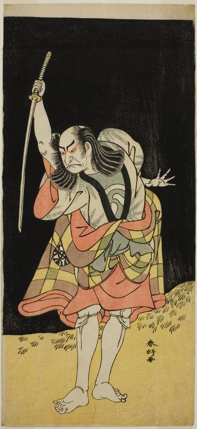 1778 年 8 月在市村剧院（？）演出的戏剧《Koi Nyobo Somewake Tazuna》中饰演一平的演员中村中藏一世（？ 作者 胜川俊康®̄