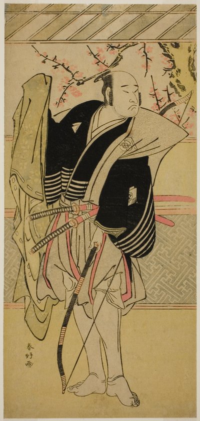 1783 年正月在中村剧场（？）演出的戏剧《江户之花 Mimasu Soga》中饰演八幡三郎的演员小野江松介一世（？ 作者 胜川俊康®̄