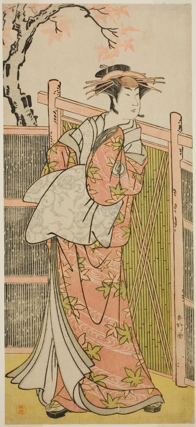 1787 年 7 月在中村剧场演出的《高尾大明神百鸟之玉垣》中饰演高尾歌妓灵魂的演员泽村宗十郎三世 作者 胜川俊康®̄