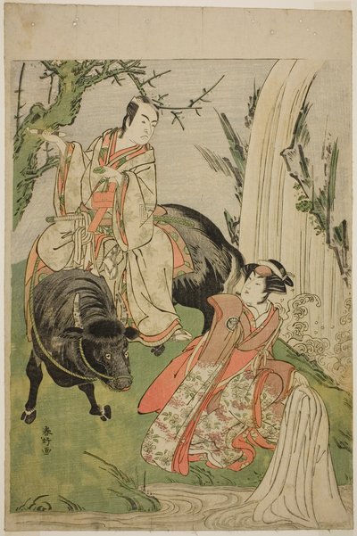 濑川菊之条三世饰演初音公主（右），市川门之助二世饰演宫之助幸成，1785 年 11 月在桐剧场演出的《大东山古集源氏》中的演员 作者 胜川俊康®̄