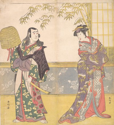 歌舞伎演员泽村宗九郎三世和佐野川一松三世在《花魁的镜子》中，1788年。 作者 胜川俊子
