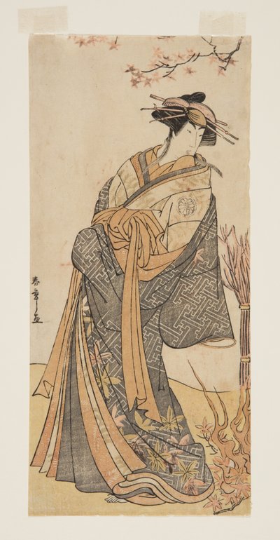 演员濑川富三郎二世饰演站在房间里的高个子妓女（彩色木版画） 作者 胜川俊章