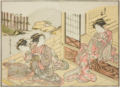 影满家的歌妓，选自《妓院美女镜》（Seiro bijin awase sugata kagami），第 1 卷。 作者 胜川俊章