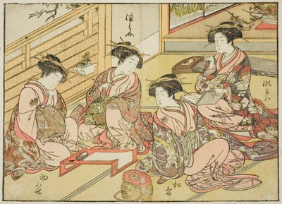 松屋的歌妓，选自《妓院美女镜》，第 1 卷。 作者 胜川俊章