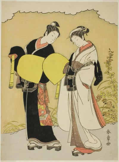 秋景中装扮成小武藏和尚的恋人们 作者 胜川俊章