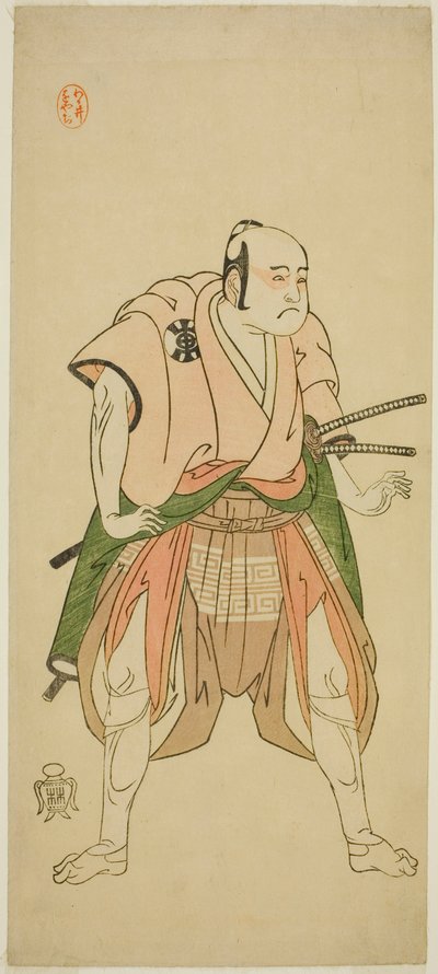 1768 年二月在市村剧场（？）演出的《曾我垚猋》（？）中饰演八幡三郎（？ 作者 胜川俊章
