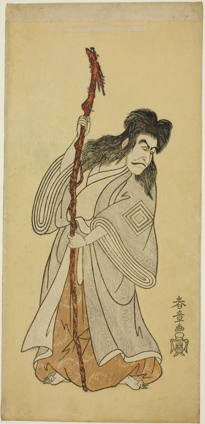 演员市川团十郎四世可能在 1768 年 8 月于中村剧场上演的话剧《天菊十兵卫转舵归家》中扮演天菊十兵卫。 作者 胜川俊章