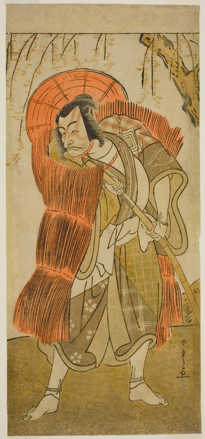 1777 年 3 月在市村剧院演出的戏剧《月泉春はぐろも曾我》中饰演伪装成乞丐的 Akushichibyoe Kagekiyo 的演员 Ichikawa Danjuro V 作者 胜川俊章