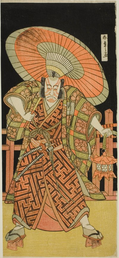 1780 年 11 月在中村剧场演出的《西岐若坂》（Kitekaeru Nishiki no Wakayaka）一剧中饰演一草之五郎兵卫忠光的演员市川团十郎五世（Ichikawa Danjuro V) 作者 胜川俊章
