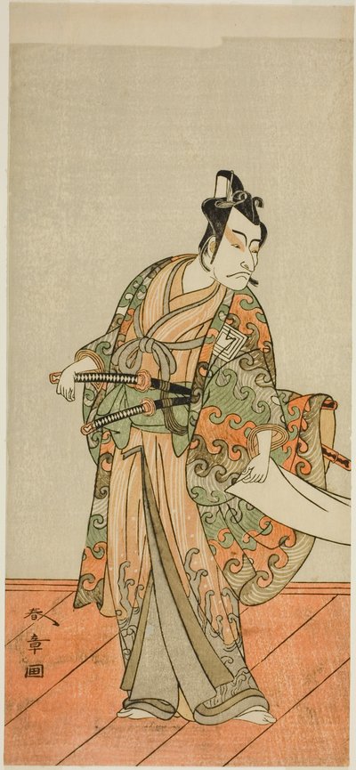 1772 年 11 月在森田剧场（？）演出的《伊豆五代目柴之干将》（？）中饰演工藤花西的演员市川团十郎五世（？ 作者 胜川俊章