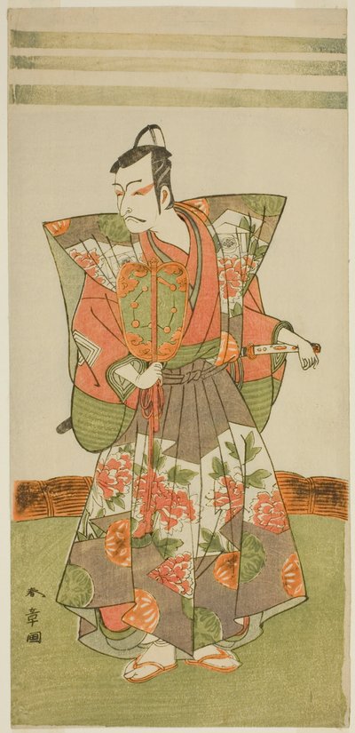 1772 年 11 月在森田剧场演出的《伊豆五代目柴之干将》中饰演工藤花石的演员市川团十郎五世 作者 胜川俊章