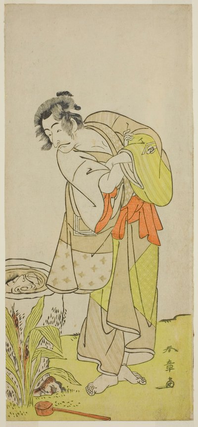1775 年正月在森田剧场（？）演出的话剧《Shida Yuzuriha Horai Soga》中饰演曾我之道三郎的演员 Ichikawa Danjuro V（？ 作者 胜川俊章