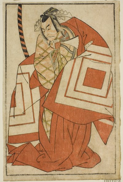 1770 年 11 月在中村剧场（？）演出的戏剧《Nue no Mori Ichiyo no Mato》中饰演渡边喜雄泷口的演员 Ichikawa Danjuro V（？ 作者 胜川俊章
