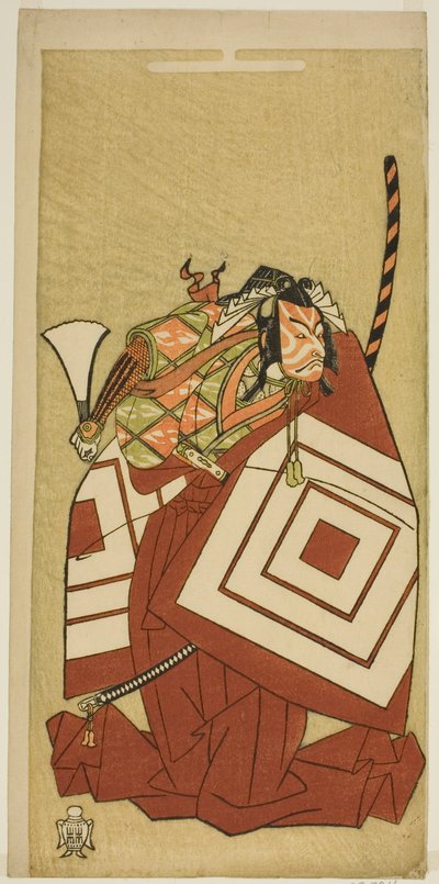 1770 年 11 月在中村剧场演出的戏剧《鵺之森一叶之马托》中饰演渡边喜雄泷口的演员市川团十郎五世 作者 胜川俊章
