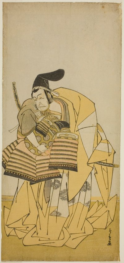 1776 年正月在市村剧院演出的戏剧《Kamuri Kotoba Soga no Yukari》中饰演工藤左卫门的演员市川惠比藏三世 作者 胜川俊章
