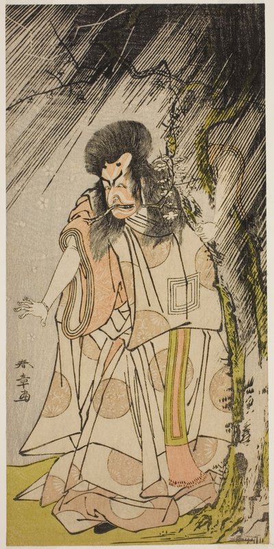 1776 年 8 月在市村剧场演出的戏剧《菅原电击天雷神》中饰演雷神（菅原道真化身）的演员市川惠比藏三世 作者 胜川俊章