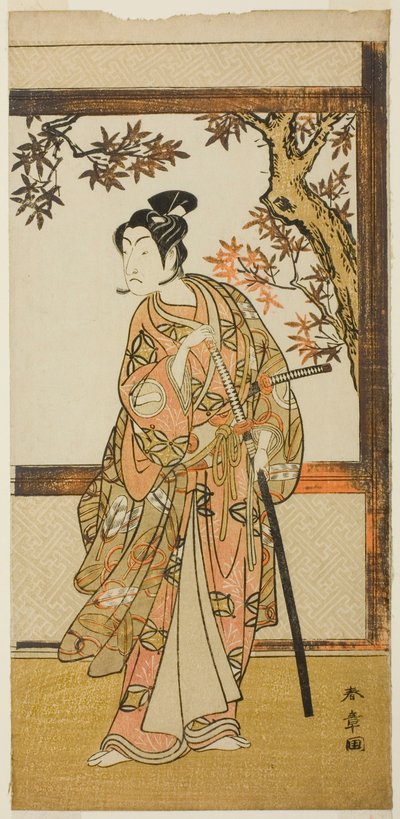 1773 年 11 月在中村剧场演出的《五桧观人町》中饰演篠神部昌次雪平的演员市川门之助二世 作者 胜川俊章