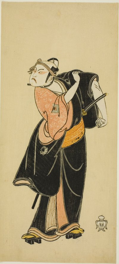 演员市川雷藏（Ichikawa Raizo I）在话剧 "曾我戏--布什莺报春 "中的 "布什莺报春 "场景中饰演花川户的 "布什莺"。 作者 胜川俊章