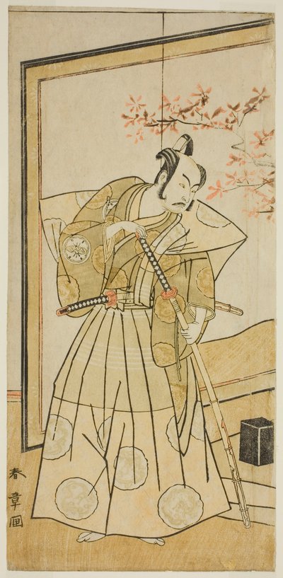 1773 年 11 月在盛田剧院演出的话剧《恩纳阿鲁吉初雪之关》中饰演秋田城之助的演员中村朱藏二世 作者 胜川俊章
