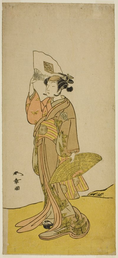 1772年8月在中村剧场（？）演出的《花之御所金源布泰》中饰演笠屋三胜的演员中村松江一世（？ 作者 胜川俊章