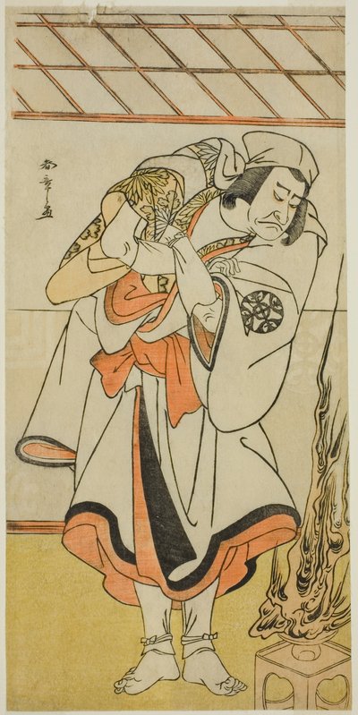1780 年 11 月在中村剧场演出的《Kitekaeru Nishiki no Wakayaka》一剧中饰演伪装成苦行僧的钦则八郎玉友的演员中村中藏一世 作者 胜川俊章