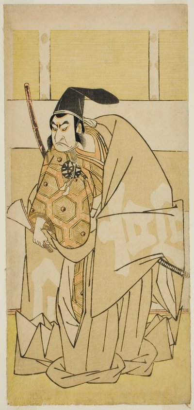 1779 年 8 月在盛田剧院演出的戏剧《金德本中兴村》中饰演小之森直的演员中村中藏一世 作者 胜川俊章