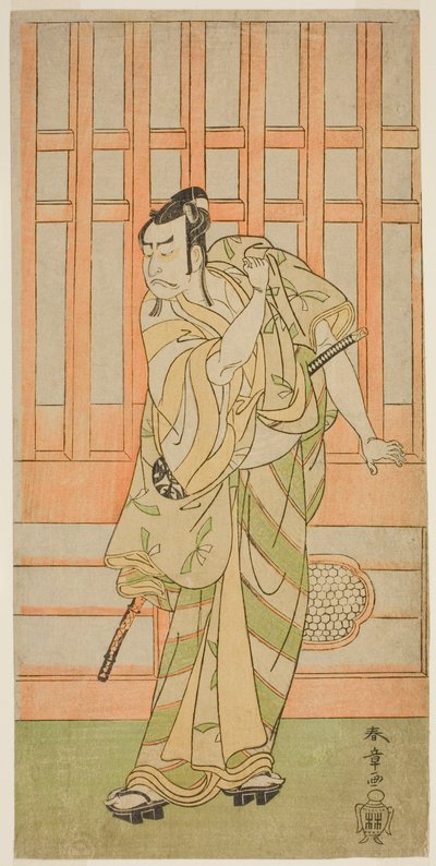 1771 年正月在中村剧场（？）上演的《堺町曾我念大木》中饰演工藤左卫门的演员中村中藏一世（？ 作者 胜川俊章