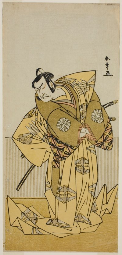 1778 年二月在市村剧院（?）演出的话剧《曾我高雄》（Kokimazete Takao Soga，?）中饰演 Kudo Sukestune 的演员 Nakamura Nakazo I（?） 作者 胜川俊章