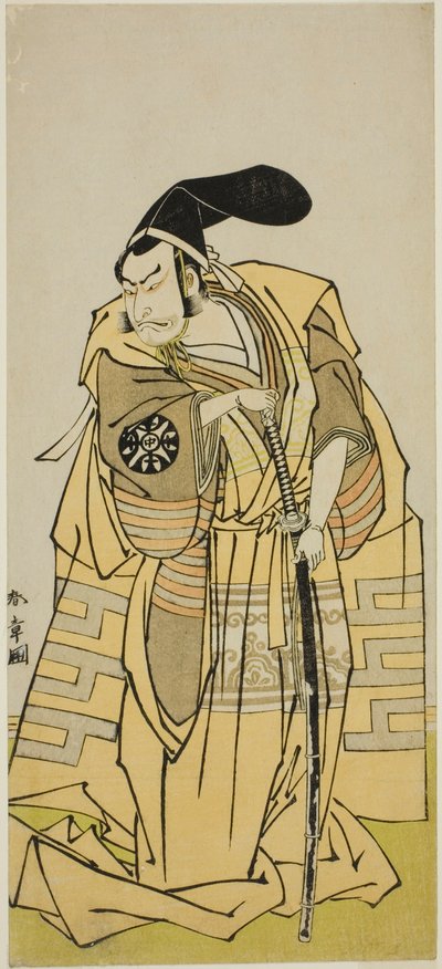 1775年2月在中村剧场（？）演出的《伊郎莫言青柳曾我》中饰演工藤助节的演员中村中藏一世（？ 作者 胜川俊章
