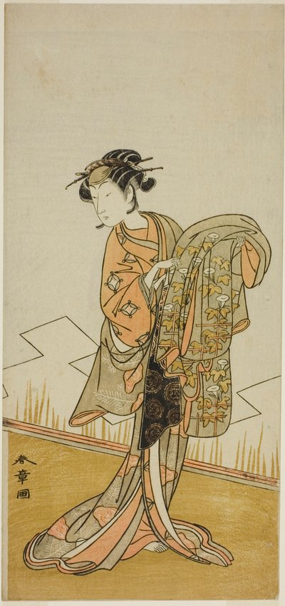 1773 年 11 月在中村剧场（？）演出的《五桧观人町》（？）中饰演歌妓若松（？ 作者 胜川俊章