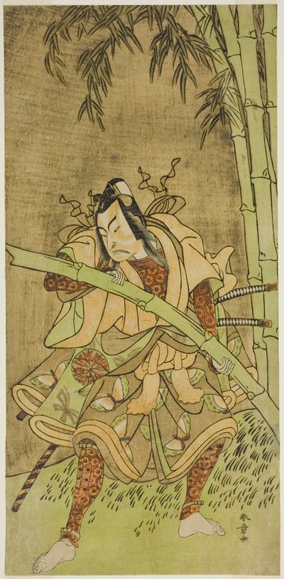 1771 年正月在森田剧场上演的《江户曾我念五代目》中饰演竹木五郎的演员中村富十郎一世 作者 胜川俊章