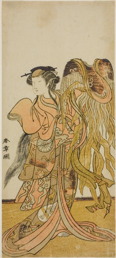1775 年 8 月在盛田剧院上演的戏剧《京成月之宫》中饰演敦贺宫女富山的演员中村富十郎一世 作者 胜川俊章