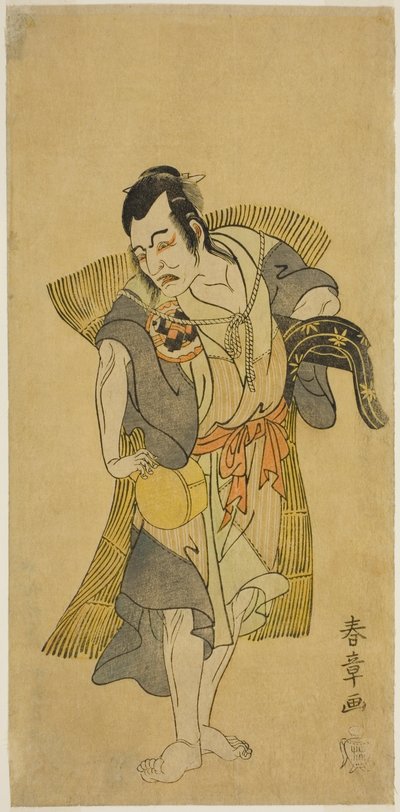 1769 年正月在中村剧场演出的《曾我莫言之爱吾的若松》一剧中扮作乞丐的工藤助常的演员中村右卫门一世 作者 胜川俊章