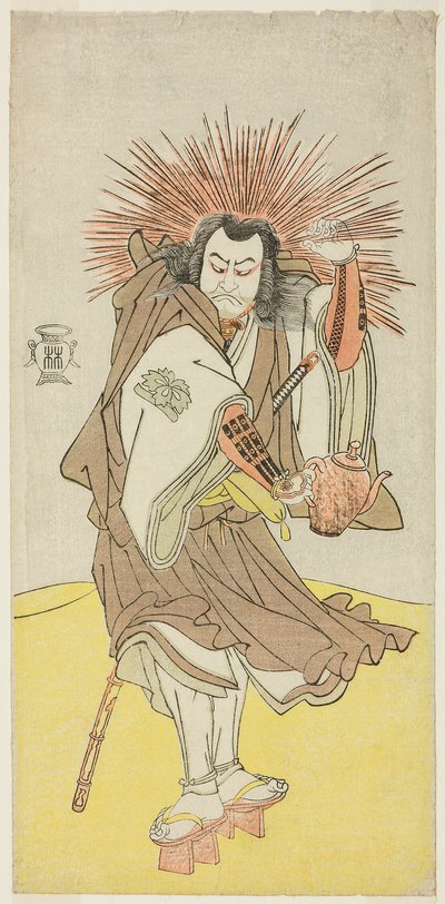演员 Nakayama Kojuro VI 在话剧《雪满竹-长袖源氏》第一部第三幕中扮演祗园神社的点灯人 Osada no Taro Kagemune（实为 Hatcho Tsubute no Kiheiji）、 作者 胜川俊章