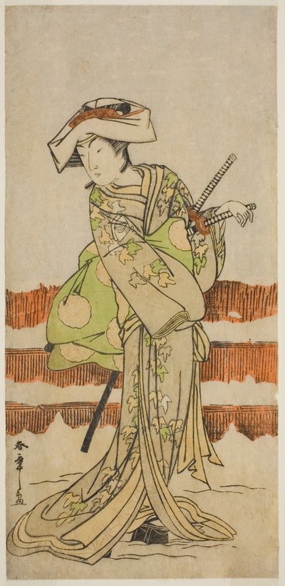 1780 年 9 月在中村剧场演出的戏剧《金德本忠信长赖之仓》中饰演 Tonase 的演员小野江菊五郎（Onoe Kikugoro I）。 作者 胜川俊章