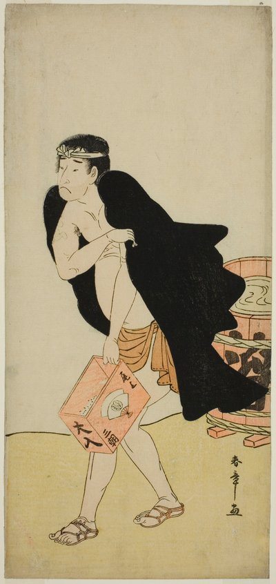 1780 年十一月在中村剧场演出的《风车西木之若鹰》一剧中饰演轿夫五平的演员小野江松介一世 作者 胜川俊章