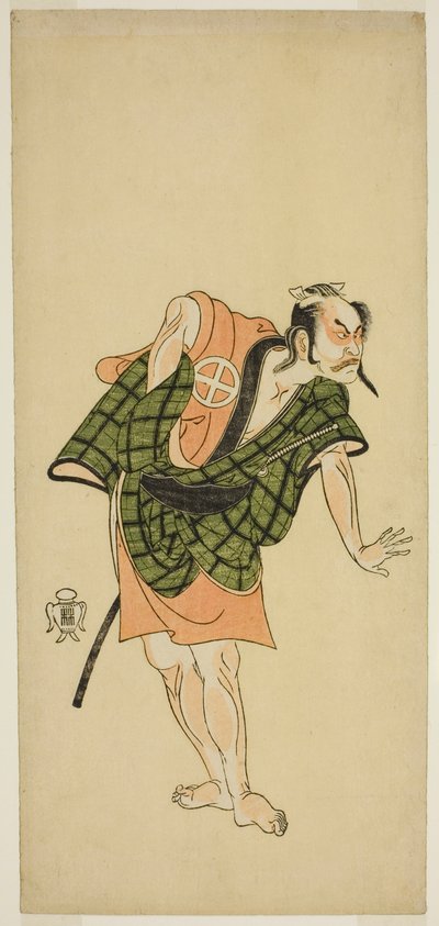 1765 年二月在森田剧场（？）演出的《文心菅神曾我》（？）中饰演鬼雄新左卫门的演员大谷弘治三世（？ 作者 胜川俊章
