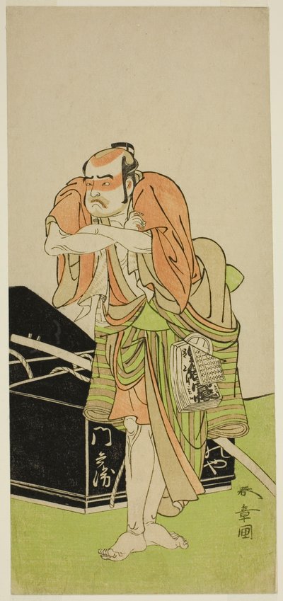 1772 年 11 月在中村剧场演出的话剧《Oyoroi Ebido Shinozuka》中饰演川渡屋百兵卫的演员大谷友右卫门一世 作者 胜川俊章
