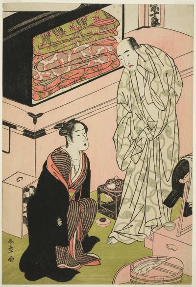 演员泽村宗十郎三世（右）在化妆间与演员濑川菊之条三世（左）交谈 作者 胜川俊章