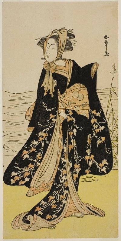 1779 年二月在市村剧场演出的戏剧《赵千鸟若柳曾我》中饰演行街者大鱼的演员濑川菊之条三世 作者 胜川俊章