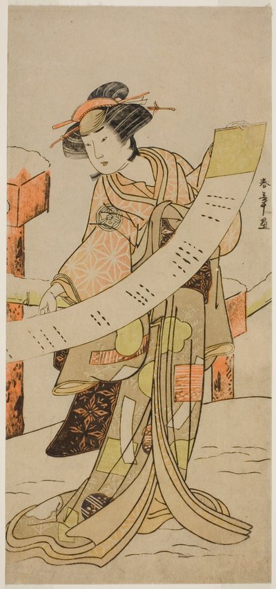 1780 年 8 月在中村剧场演出的戏剧《妻武家甲子之文月》中饰演直江的演员山下金作二世 作者 胜川俊章