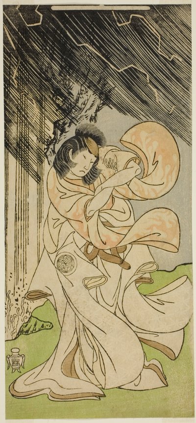 1770 年正月在盛田剧院上演的话剧《鬼名鸣神》中饰演雷公的演员山下金作二世 作者 胜川俊章