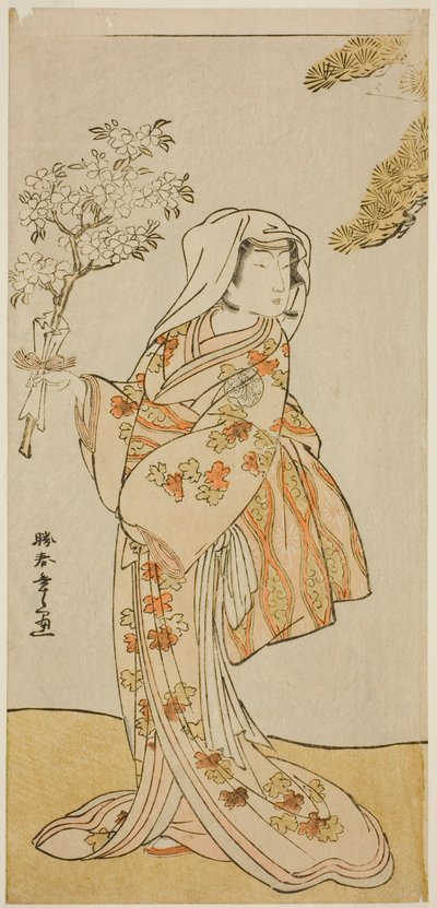 1776 年 11 月在市村剧场演出的《菅田花之雪》中饰演浪速的演员吉泽咲之助三世 作者 胜川俊章