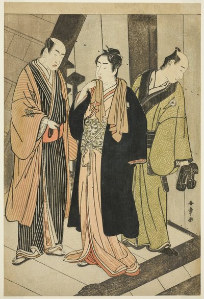 演员 Ichikawa Monnosuke II（左）、Iwai Hanshiro IV（中）和 Iwai Karumo（？ 作者 胜川俊章