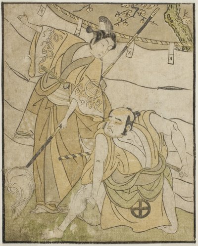 1770 年 11 月在市村剧场演出的话剧《妙音菊伊豆之纪》中饰演江户平的大谷友右卫门一世（右）和饰演真田阳一的佐野川市松二世（左）。 作者 胜川俊章