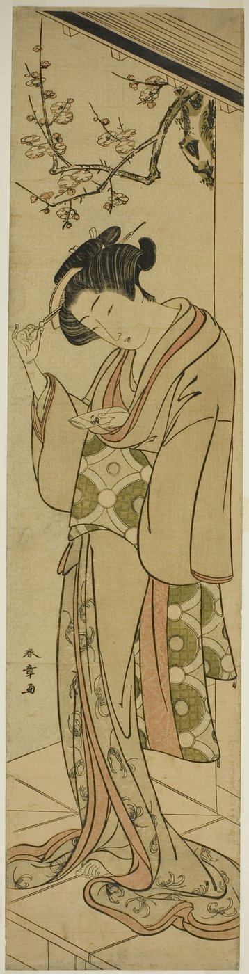 阳台上正要打开情书的女子 作者 胜川俊章