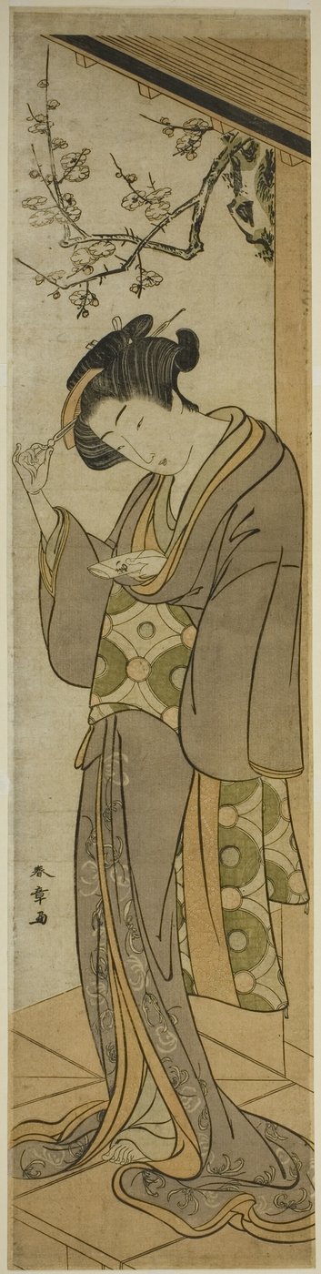 阳台上正要拆信的女子 作者 胜川俊章