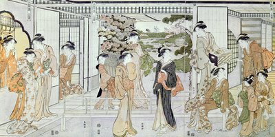 提着菊花篮的年轻女子（彩色木版画） 作者 胜川俊章
