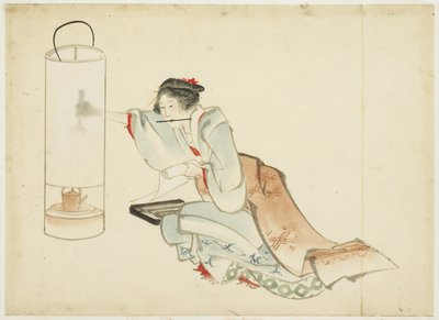 调整灯的女士，约1815年至1849年（纸上的墨水和颜色） 作者 北斋葛饰（学校）