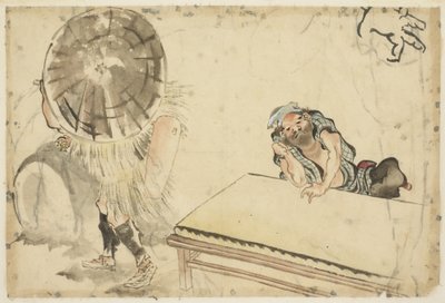 Mochi Maker和Tatami Maker（两个素描），约1815年至1849年（纸上的墨水和彩色） 作者 北斋葛饰（学校）